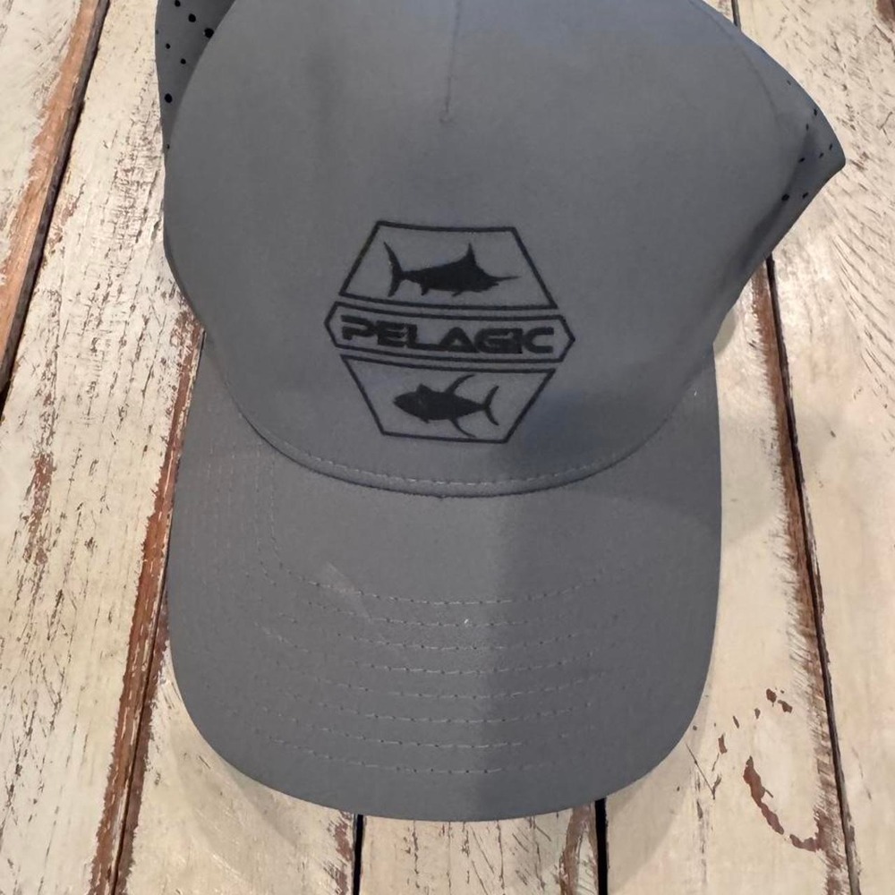 Pelagic Flexfit Delta Fishing Hat Gray Perforated Performance Cap S/M